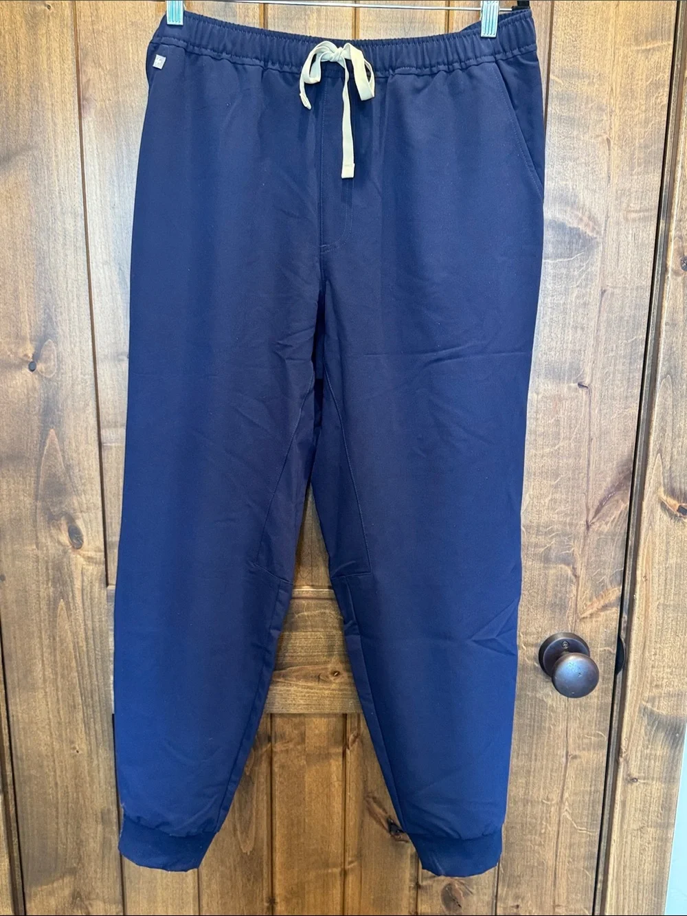 Figs Navy Jogger Srubs with Cream Drawstring
